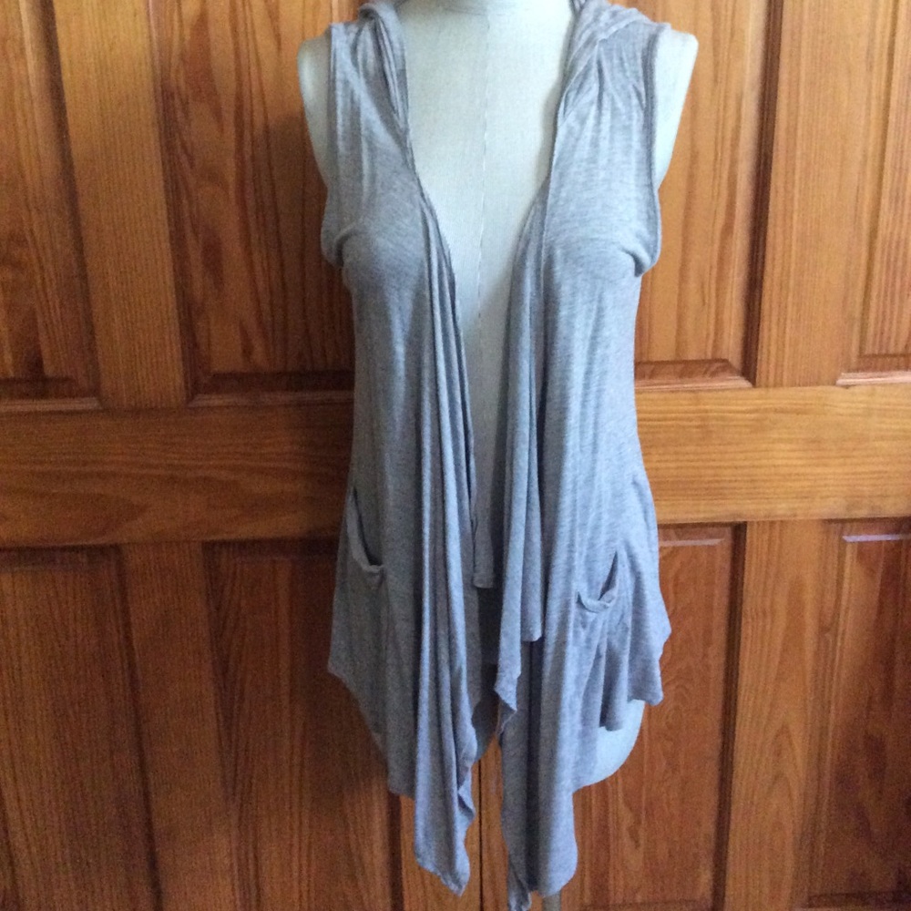 Banana Republic Grey Sleeveless Hooded Vest